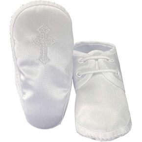Swea Pea & Lilli Baptism Shoes for Boys - White Baby Booties with Celtic Cross for Christening - Zapatos de Bautizo (Size 3)