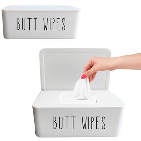 Moorfowl 2 Pack Butt Wipes Dispenser 7.28" L * 4.80" W * 2.75" H, Flushable Wipes Dispenser for Bathroom Chic Style Baby Wipes Container Nursery Diaper Wipe Holder Box