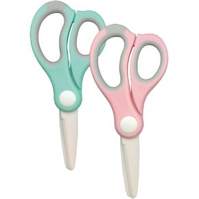Ceramic Scissors for Baby Food,Safety Healthy BPA Free and Portable Toddler Shears with Protective Blade Cover and Travel Case, 2 Pack(Pink and Green)