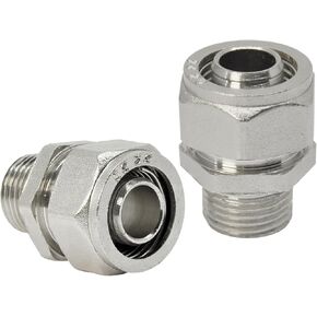 2Pcs 3/4’’ Straight Air Piping Fittings, 3/4’’ Piping x 1/2’’ Threads Adapter Fittings, Seal Tape Needed, Brass-Nickel Plated, For Shop Compressed Air Line Piping System Kit