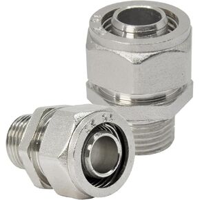 2Pcs 1/2’’ Straight Air Piping Fittings, 1/2’’ Piping x 1/2’’ Threads Adapter Fittings, Seal Tape Needed, Brass-Nickel Plated, For Shop Compressed Air Line Piping System Kit