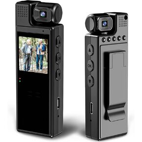 HD1080P Mini Body Camera 180° Rotatable Lens, 6HR Battery Video Camcorder Audio Recording Motion Detection Night Auxiliary Lights Body Mounted Camera for Sports Cycling Security Police Law Enforcement