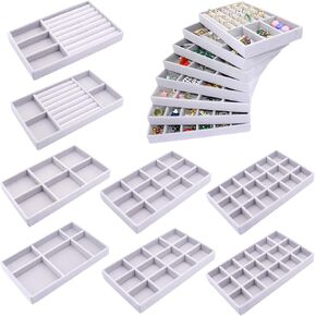 8Pack Jewelry Drawer Organizer Tray for Drawers Velvet Jewelry Tray Stackable Jewelry Storage Case for Earring Necklace Rings Bracelet Watch