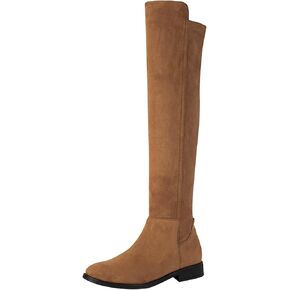 Shoe'N Tale Thigh High Over The Knee Boots for Women Flat Low Heel Fall Winter Stretch Suede Long Round Toe Boots