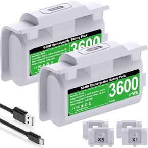 Rechargeable Battery Pack for Xbox One/Xbox Series X|S,2x3600mWh Xbox Controller Battery Pack with LED Indicators for Xbox Series X/S,Xbox One/Elite,Xbox One S/X,Play & Charge Kit for Xbox