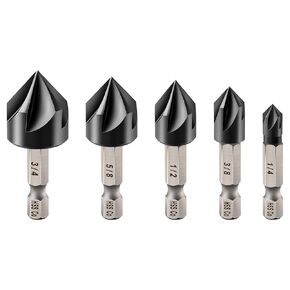 Countersink Drill Bit Set - M35 HSS TIALN Coated Countersink Drill Bit for Stainless Steel Iron Aluminum Copper, 5pcs 1/4"-3/4" Countersink Chamfer Bit Quick Change Shank Fixed On Drills