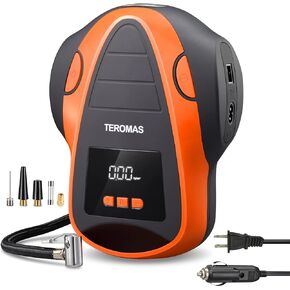 TEROMAS Tire Inflator Portable Air Compressor, Cordless Air Pump for Car Tires and Other Inflatables, Rechargeable Digital Electric Tire Pump with Pressure Gauge