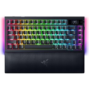 لوحة مفاتيح الألعاب اللاسلكية Razer BlackWidow V4 Pro 75%: شاشة OLED - لاسلكية حقيقية 4K هرتز - بلوتوث - قابلة للتبديل السريع - مفاتيح لمسية برتقالية - قرص أوامر - صنبور سريع - Chroma RGB - مسند للمعصم