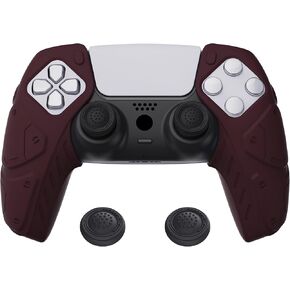 PlayVital Mecha Edition Red & Black Ergonomic Soft Controller Silicone Case Grips for ps5, Rubber Protector Skins with Thumbstick Caps for ps5 Controller - Compatible with Charging Station