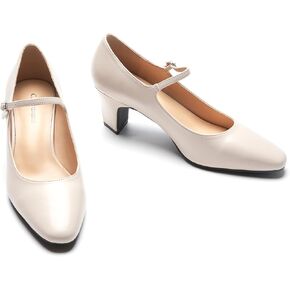 C.Paravano Mary Jane Pumps Women 's Pumps Closed Almond Toe Block Heels Adjustable Strap Office Work Party Shoes