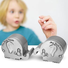 First Tooth and Curl Keepsake Box – Silver Elephant Baby Keepsake Box Set for Boy or Girl My First Tooth Box First Haircut Baby Tooth Box Tooth Fairy Box for Kids Baby Shower Fairy Souvenir Gift