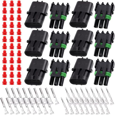 Swpeet 54Pcs 4Pin Male & Female Pin Waterproof Automotive Electrical Wire Connectors Terminals Plug with Rubber Cable Seal Assortment Kit, 22-14AWG Wire Harness Spark Plug Terminals Plug in Saudi Arabia