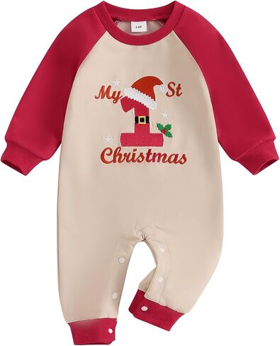 Lesimsam Unisex Newborn Baby Boy Girl Christmas Outfit Gingerbread Man Embroidery Long Sleeve Romper Jumpsuit Winter Clothes in Saudi Arabia