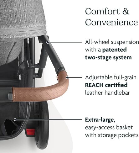 عربة أطفال UPPAbaby Cruz V2/عربة أطفال كاملة المواصفات مع إمكانيات نظام السفر/مقعد طفل صغير، وقضيب ممتص للصدمات، ودرع الحشرات، ودرع المطر متضمن/لوسي (مزيج من خشب الورد/إطار من الكربون/جلد سرج) in Kuwait