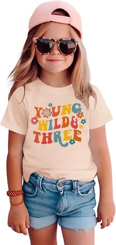 Young Wild and Three Birthday Girls Shirt 3rd Birthday Outfit 3 Year Old Girls Third B-day Party Tshirt Tops in Saudi Arabia