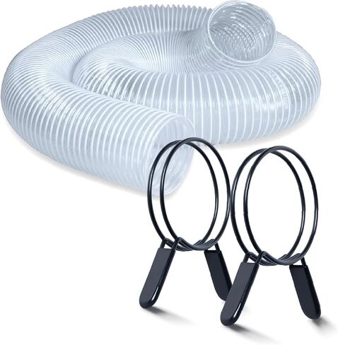 POWERTEC 70440 خرطوم جمع الغبار PVC مقاس 4 × 10 بوصة مع قطعتين من مشابك خرطوم حلقة مزدوجة مقاس 4 بوصة لمجمع الغبار لأعمال النجارة والمكنسة الكهربائية، مشابك زنبركية سريعة التحرير لتركيبات الغبار in Saudi Arabia
