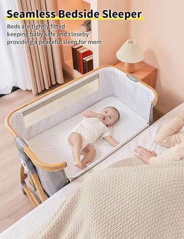 bonbay Baby Bassinet, Bedside Bassinet for Baby, 4 in 1 Portable Bassinet Bedside Sleeper with Wheels Mosquito Net & Storage Basket, 6 Height Adjustable Rocking Bassinet for Baby Newborn in Kuwait