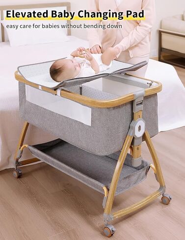 bonbay Baby Bassinet, Bedside Bassinet for Baby, 4 in 1 Portable Bassinet Bedside Sleeper with Wheels Mosquito Net & Storage Basket, 6 Height Adjustable Rocking Bassinet for Baby Newborn in Kuwait