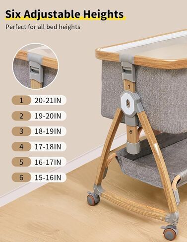 bonbay Baby Bassinet, Bedside Bassinet for Baby, 4 in 1 Portable Bassinet Bedside Sleeper with Wheels Mosquito Net & Storage Basket, 6 Height Adjustable Rocking Bassinet for Baby Newborn in Kuwait