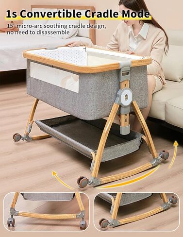 bonbay Baby Bassinet, Bedside Bassinet for Baby, 4 in 1 Portable Bassinet Bedside Sleeper with Wheels Mosquito Net & Storage Basket, 6 Height Adjustable Rocking Bassinet for Baby Newborn in Kuwait