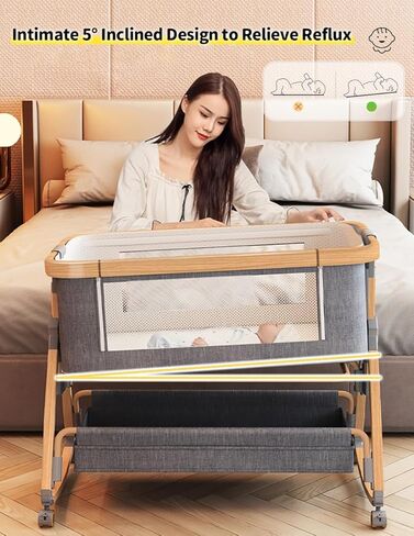 bonbay Baby Bassinet, Bedside Bassinet for Baby, 4 in 1 Portable Bassinet Bedside Sleeper with Wheels Mosquito Net & Storage Basket, 6 Height Adjustable Rocking Bassinet for Baby Newborn in Kuwait