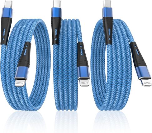 3-Pack Apple MFI Certified USB C to Lightning Cable 6 ft USB-C Nylon Braided iPhone Charger Cord t Type C Fast Charging Compatible with Apple iPhone 14/13/12/11/ Pro/Pro Max/Mini/Air Pods Pro.(Grey) in Saudi Arabia