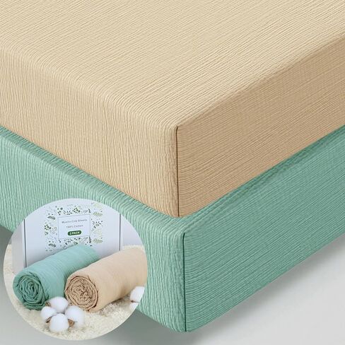 2 Pack Crib Sheets Fitted Crib Sheet for Standard Crib Mattress Sheet Toddler Mattress 52"x28",100% cotton crib sheets fitted Soft Breathable Muslin Crib Sheets for Girls(Cream&Lilac) in Saudi Arabia
