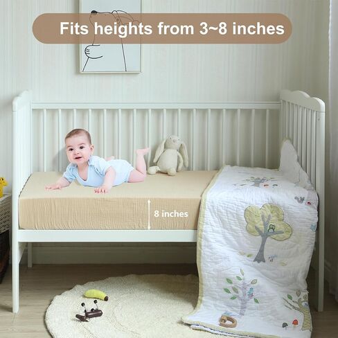 2 Pack Crib Sheets Fitted Crib Sheet for Standard Crib Mattress Sheet Toddler Mattress 52"x28",100% cotton crib sheets fitted Soft Breathable Muslin Crib Sheets for Girls(Cream&Lilac) in Saudi Arabia