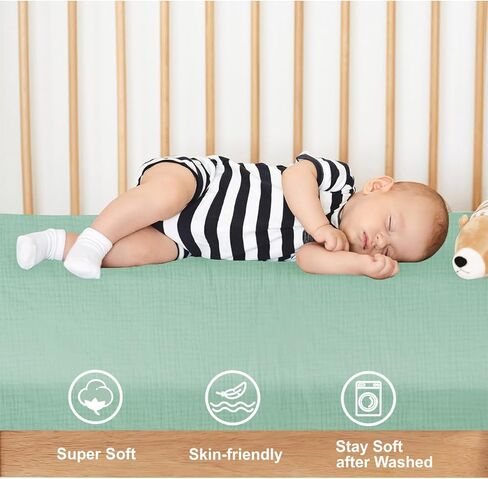 2 Pack Crib Sheets Fitted Crib Sheet for Standard Crib Mattress Sheet Toddler Mattress 52"x28",100% cotton crib sheets fitted Soft Breathable Muslin Crib Sheets for Girls(Cream&Lilac) in Saudi Arabia