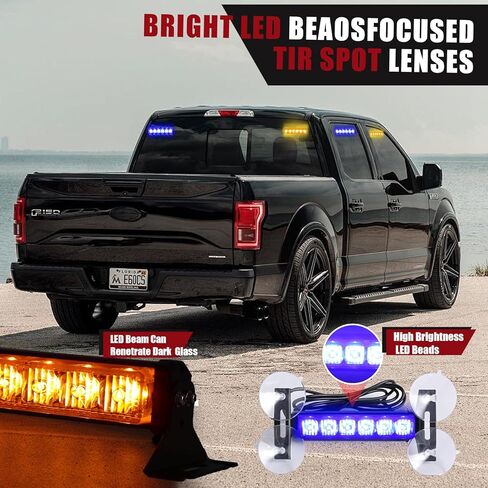 4X 6.1 بوصة أضواء الشرطة القوية في حالات الطوارئ أحمر / أزرق 24 LED مقاوم للماء تحذير المخاطر وامض سلامة داش أمامي / خلفي / جانبي أضواء الزجاج الأمامي للاستجابة الأولى لشاحنات السيارات in Kuwait