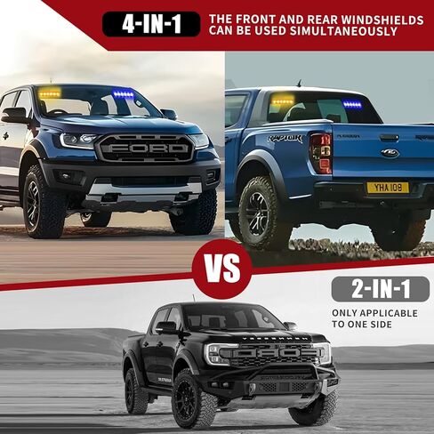 4X 6.1 بوصة أضواء الشرطة القوية في حالات الطوارئ أحمر / أزرق 24 LED مقاوم للماء تحذير المخاطر وامض سلامة داش أمامي / خلفي / جانبي أضواء الزجاج الأمامي للاستجابة الأولى لشاحنات السيارات in Kuwait