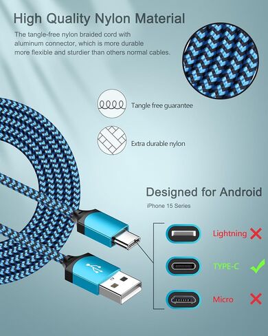 AILKIN Samsung S24 USB C Charger for Galaxy S24+ S23 Ultra Apple iPhone 15/15 Pro/15 Pro Max/15 Plus, Android USB Type C Fast Charger for USBC Braided Cord with USB Power Adapter Pixel 8 Pro in Kuwait