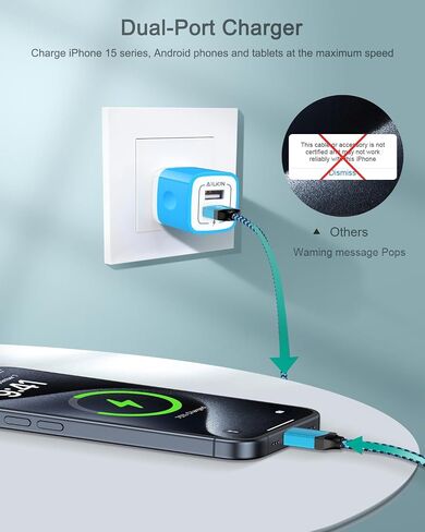 AILKIN Samsung S24 USB C Charger for Galaxy S24+ S23 Ultra Apple iPhone 15/15 Pro/15 Pro Max/15 Plus, Android USB Type C Fast Charger for USBC Braided Cord with USB Power Adapter Pixel 8 Pro in Kuwait