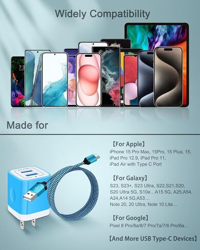 AILKIN Samsung S24 USB C Charger for Galaxy S24+ S23 Ultra Apple iPhone 15/15 Pro/15 Pro Max/15 Plus, Android USB Type C Fast Charger for USBC Braided Cord with USB Power Adapter Pixel 8 Pro in Kuwait