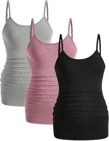 MakeMeChic Women's 3 Pack Maternity Cami Tops Ribbed Knit Sleeveless Ruched Camisole Shirts in Saudi Arabia