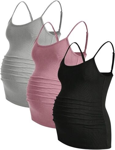MakeMeChic Women's 3 Pack Maternity Cami Tops Ribbed Knit Sleeveless Ruched Camisole Shirts in Saudi Arabia