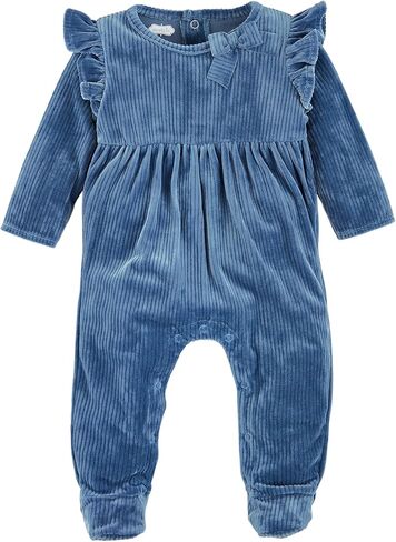 Mud Pie baby-girls Babay Blue Rib Velour Sleeper in Saudi Arabia