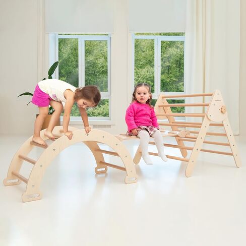 WoodandHearts Montessori Climbing Set - Foldable Triangle Climber with Slide, Ramp, Arch - Wooden Toddler Climbing Toys Indoor Playground Jungle Gym for Kids Age 2-8 in Saudi Arabia