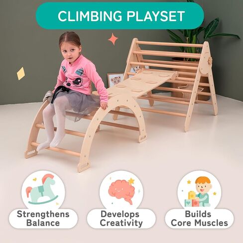 WoodandHearts Montessori Climbing Set - Foldable Triangle Climber with Slide, Ramp, Arch - Wooden Toddler Climbing Toys Indoor Playground Jungle Gym for Kids Age 2-8 in Saudi Arabia