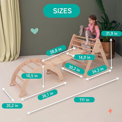 WoodandHearts Montessori Climbing Set - Foldable Triangle Climber with Slide, Ramp, Arch - Wooden Toddler Climbing Toys Indoor Playground Jungle Gym for Kids Age 2-8 in Saudi Arabia