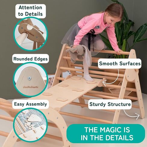 WoodandHearts Montessori Climbing Set - Foldable Triangle Climber with Slide, Ramp, Arch - Wooden Toddler Climbing Toys Indoor Playground Jungle Gym for Kids Age 2-8 in Saudi Arabia