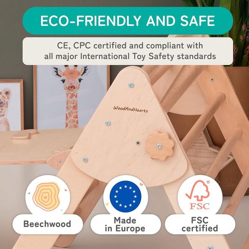 WoodandHearts Montessori Climbing Set - Foldable Triangle Climber with Slide, Ramp, Arch - Wooden Toddler Climbing Toys Indoor Playground Jungle Gym for Kids Age 2-8 in Saudi Arabia