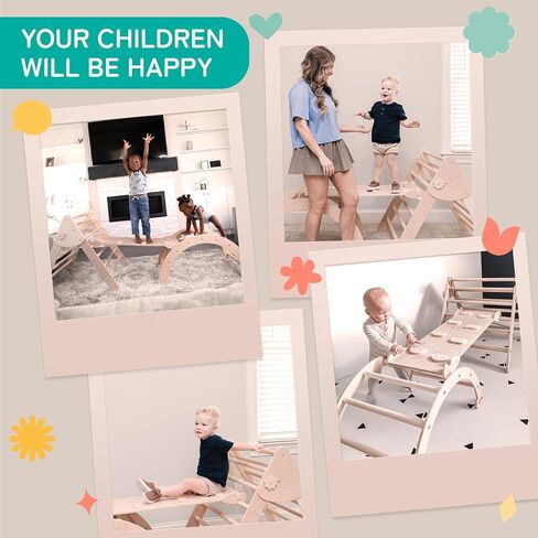 WoodandHearts Montessori Climbing Set - Foldable Triangle Climber with Slide, Ramp, Arch - Wooden Toddler Climbing Toys Indoor Playground Jungle Gym for Kids Age 2-8 in Saudi Arabia