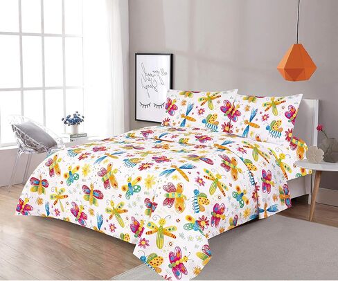 Sapphire Home 4 Piece Butterfly Full Bed Sheets for Kids - Fitted Sheet, Kids' Sheet & Pillowcase Sets - Girl Butterfly Room Decor - Toddler Bed Sheet - Full Size in Saudi Arabia