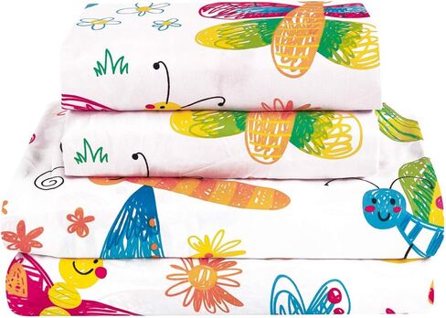 Sapphire Home 4 Piece Butterfly Full Bed Sheets for Kids - Fitted Sheet, Kids' Sheet & Pillowcase Sets - Girl Butterfly Room Decor - Toddler Bed Sheet - Full Size in Saudi Arabia