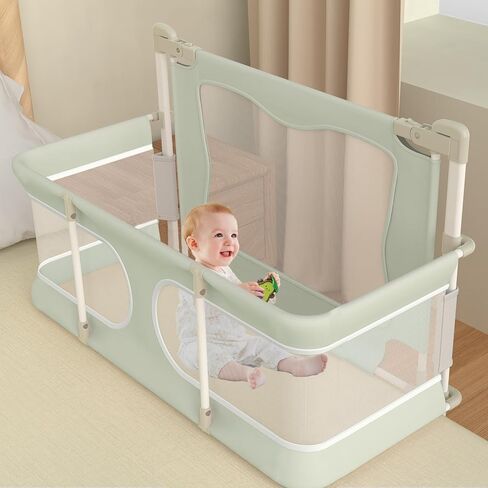 Baby Bassinet Bedside Sleeper, Foldable Bed Rail for Toddlers, Co-Sleeping Baby Bed with Lifting Fence, Baby Sleeping Fence with Adjustable Height in Kuwait
