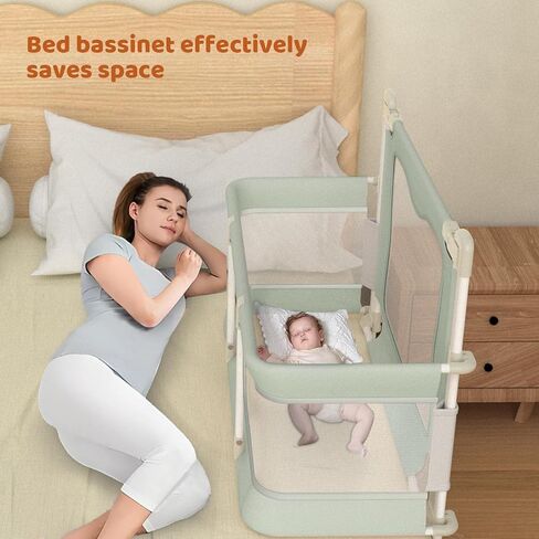 Baby Bassinet Bedside Sleeper, Foldable Bed Rail for Toddlers, Co-Sleeping Baby Bed with Lifting Fence, Baby Sleeping Fence with Adjustable Height in Kuwait