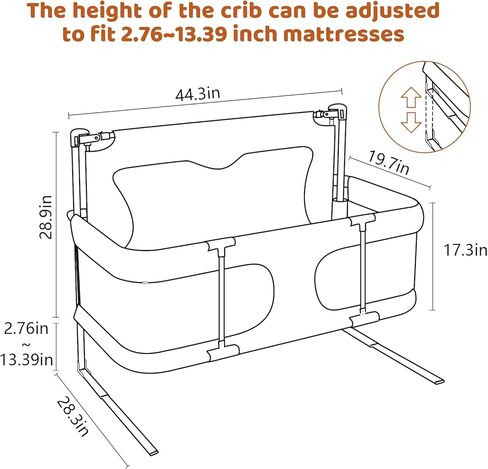 Baby Bassinet Bedside Sleeper, Foldable Bed Rail for Toddlers, Co-Sleeping Baby Bed with Lifting Fence, Baby Sleeping Fence with Adjustable Height in Kuwait