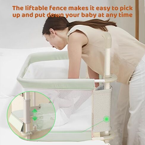 Baby Bassinet Bedside Sleeper, Foldable Bed Rail for Toddlers, Co-Sleeping Baby Bed with Lifting Fence, Baby Sleeping Fence with Adjustable Height in Kuwait