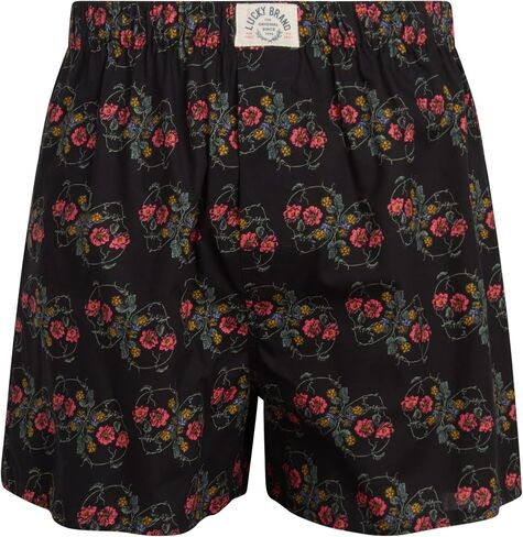 Lucky Brand Men's Underwear - Classic Woven Boxers with Functional Fly (3 Pack), Size Large, PlaidSmoked Pearl PrintJet Black in Saudi Arabia